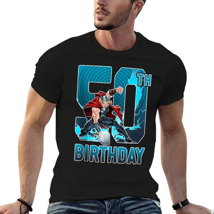 Marvel Thor 50th Birthday Action Portrait  Rolled Sleeves T-Shirt