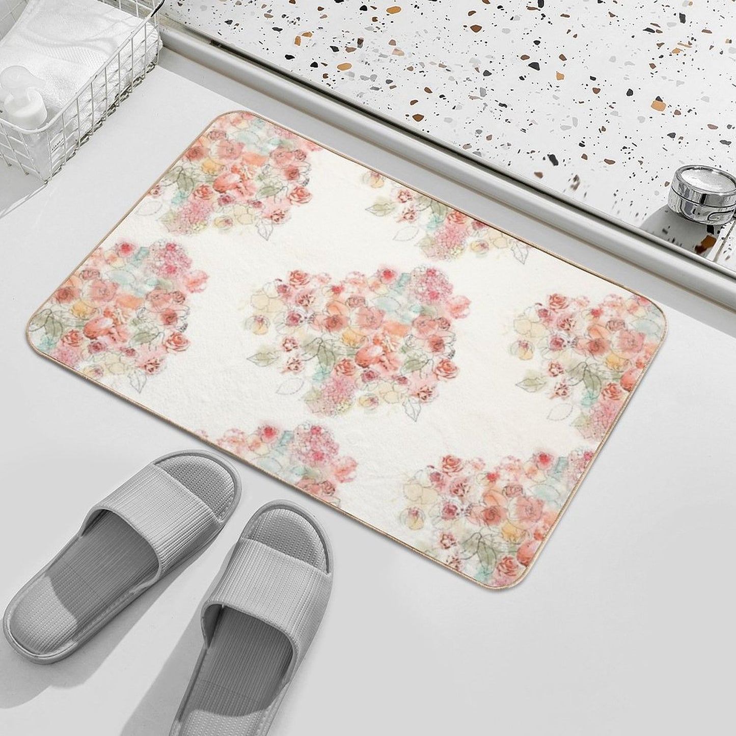 Watercolor Flower Print Design  Multi-Purpose Bath Mat