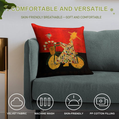 Bicycle Monk And Bluebird Soft Style Accent Throw Pillow