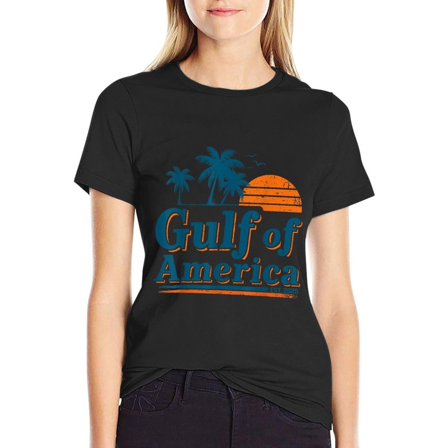 Retro Vintage Gulf Of US America 2025 American Gifts Ribbed Collar T-Shirt