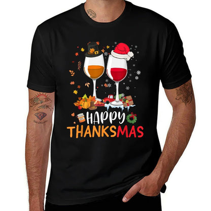 Happy Thanksmas Wine Funny Thanksgiving Christmas  Odor-resistant T-Shirt