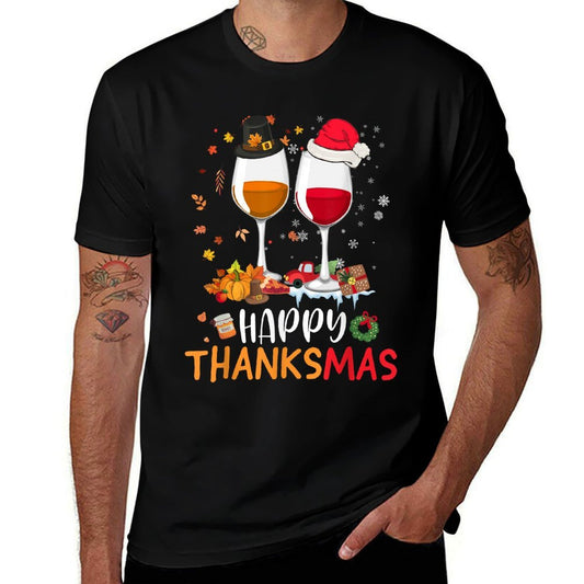 Happy Thanksmas Wine Funny Thanksgiving Christmas  Odor-resistant T-Shirt
