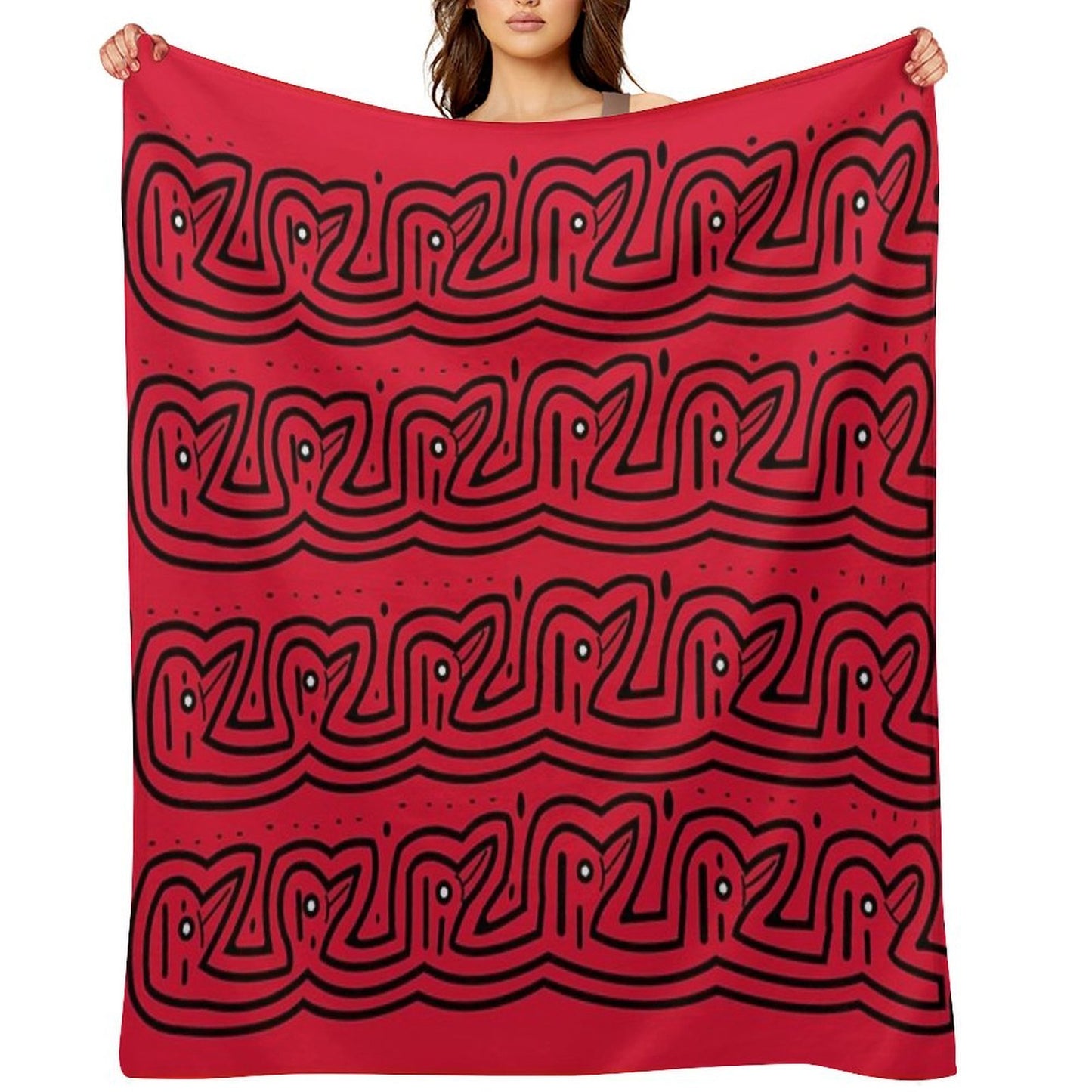 Beautiful Indigenous Mola with Colorful Leaves, Illustrated from An Original Mola Sustainable Throw Blanket