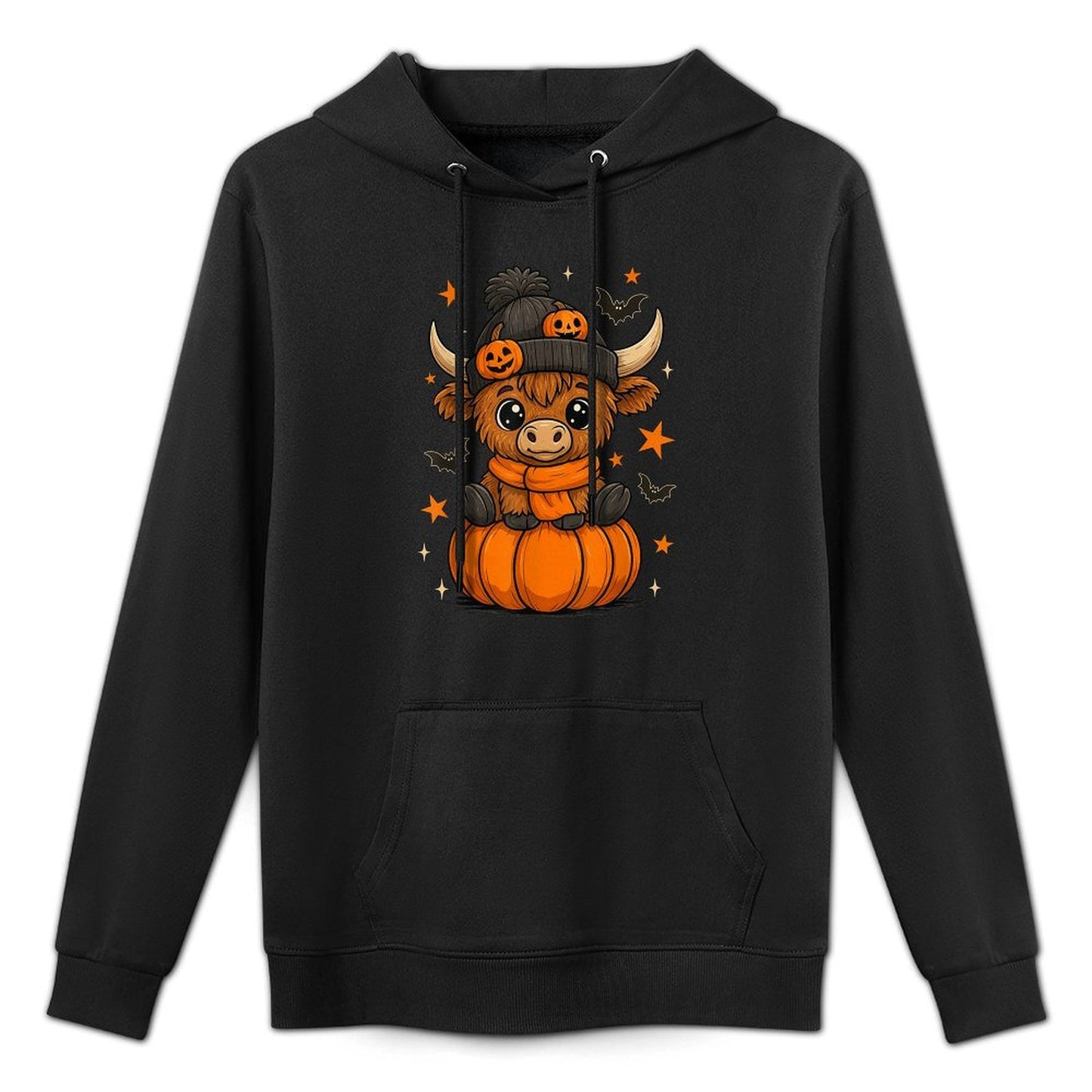 Retro Halloween Highland Cow Pumpkin Fall Cow Thanksgiving Relaxed Fit Hoodie