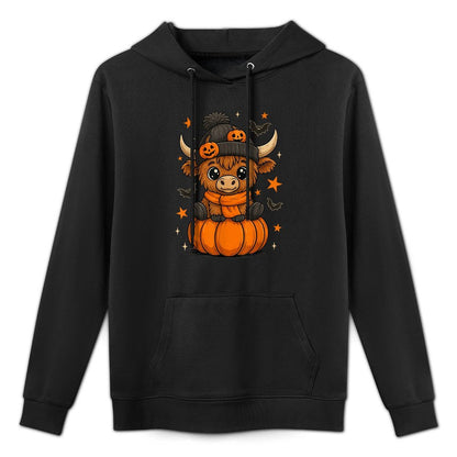 Retro Halloween Highland Cow Pumpkin Fall Cow Thanksgiving Relaxed Fit Hoodie