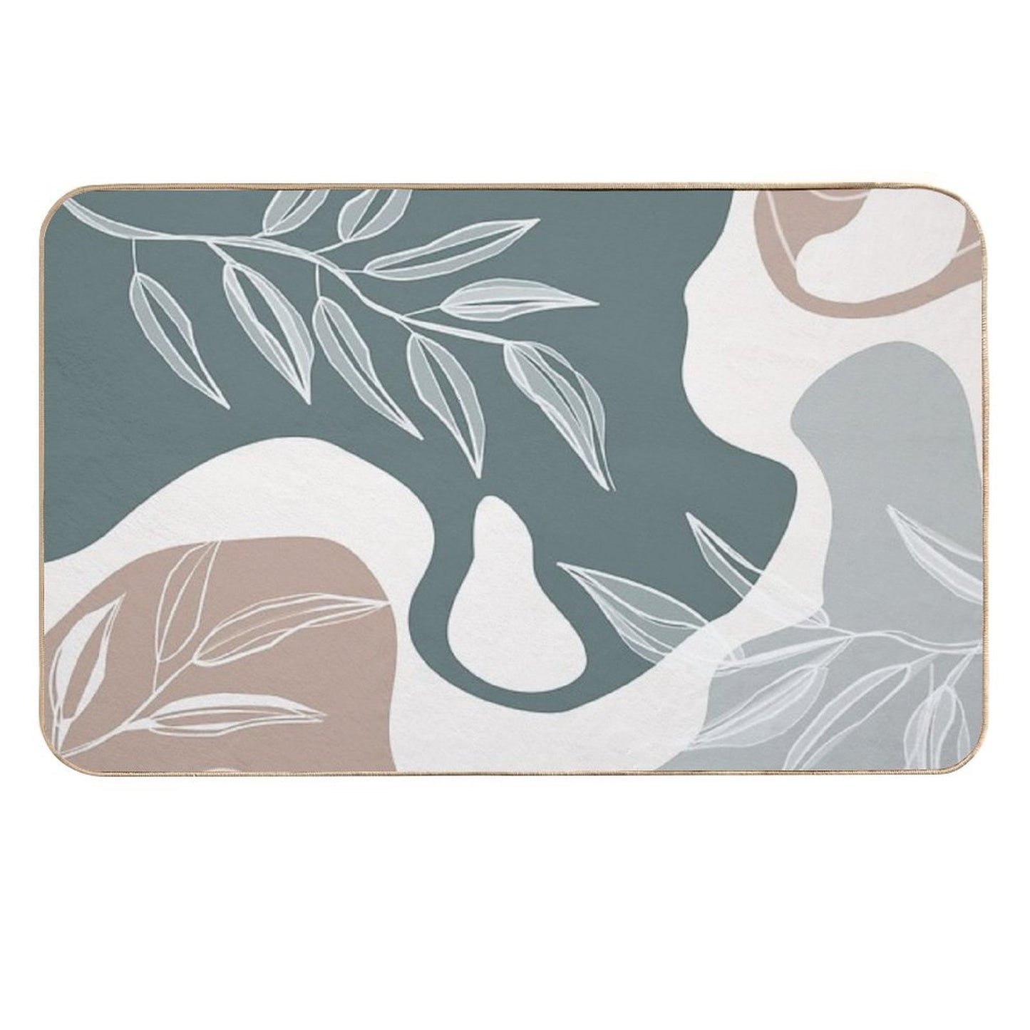 Abstract - Aqua And Beige Shapes, Lines And Leaves  Anti-Trip Bath Mat