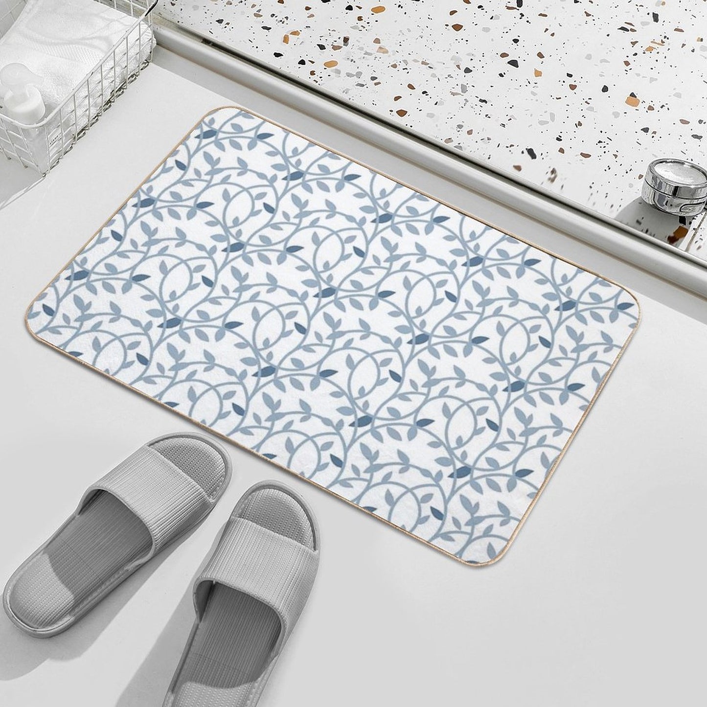 Pretty Blue Leaf Pattern  Versatile Bath Mat