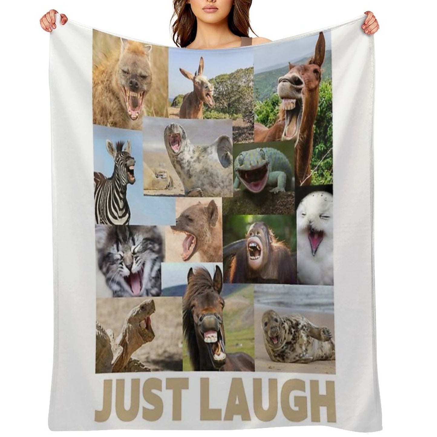 Just Laugh (animals) Wrinkle-free Throw Blanket
