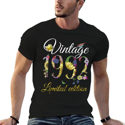 Vintage 1992 30 Year Old Sunflowers Floral 30th Birthday  Ribbed Collar T-Shirt