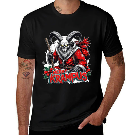 Merry Krampus Funny Creepy Christmas Horror  Rolled Sleeves T-Shirt