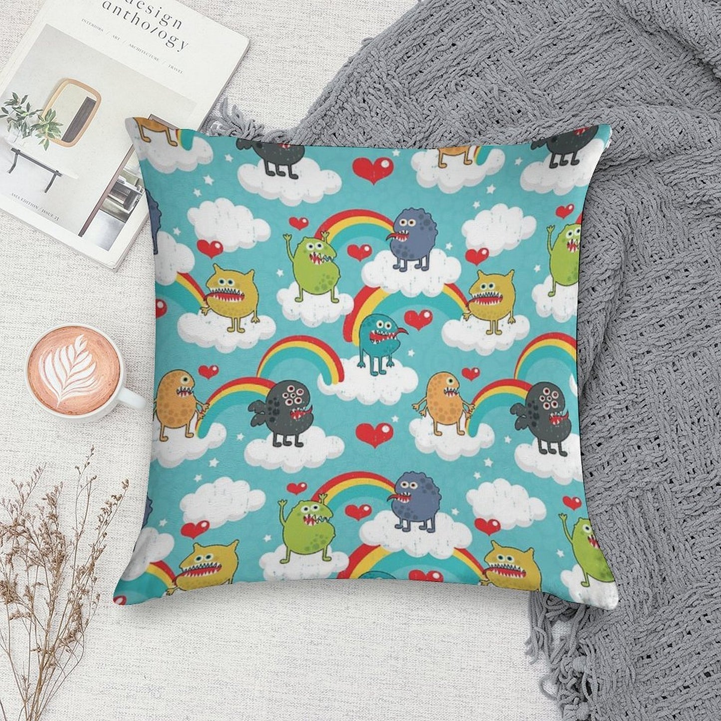 Monsters Rainbow Soft Home Decor Throw Pillow