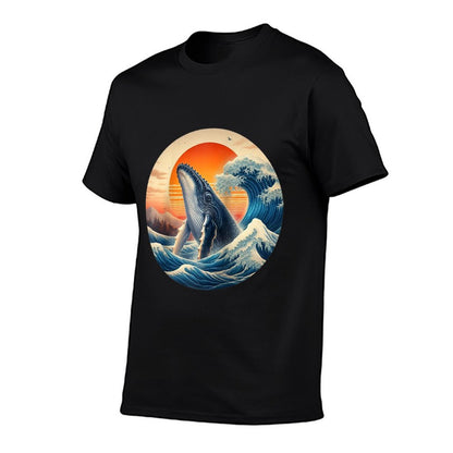 Sunset Humpback Whale Wave - Ocean, Sky Raglan Baseball  Cotton T-Shirt