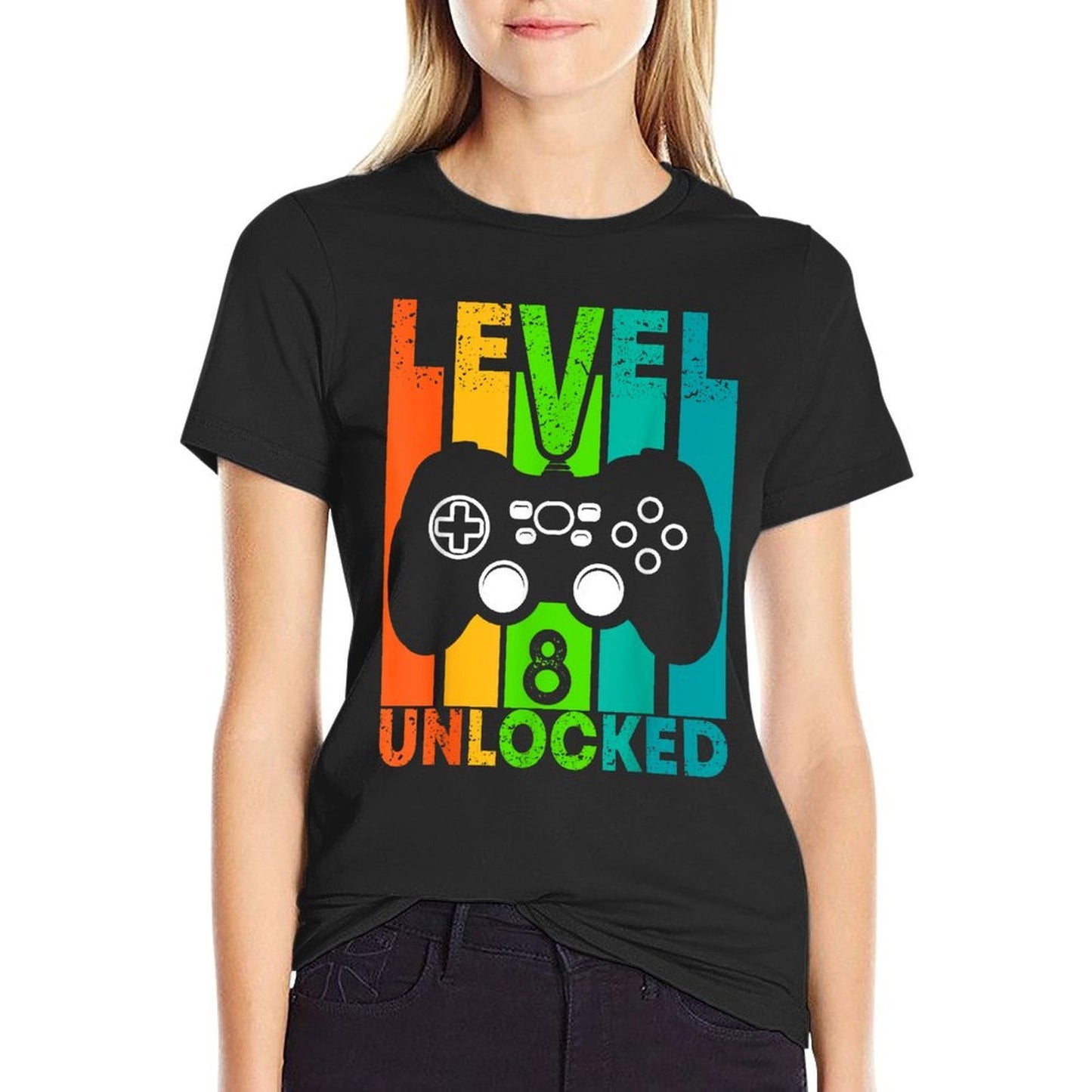 8th Birthday Gamer Boy Or Gamer Girl - Level 8 Unlocked  Oversized Silhouette T-Shirt