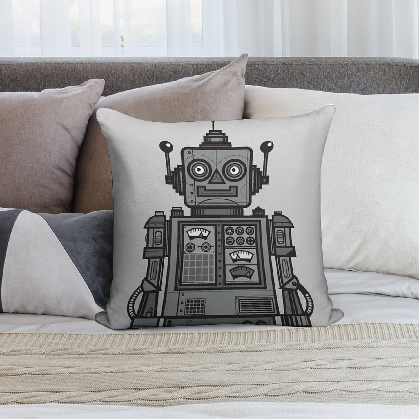 Vintage Robot Soft Shrink-Resistant Throw Pillow