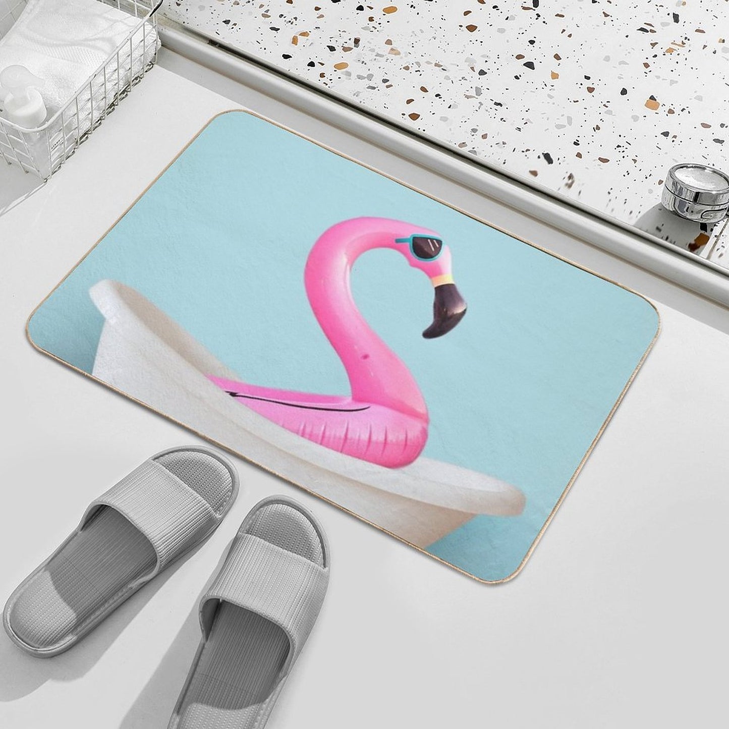 Playing Flamingo in Bathtub  Multi-Purpose Bath Mat