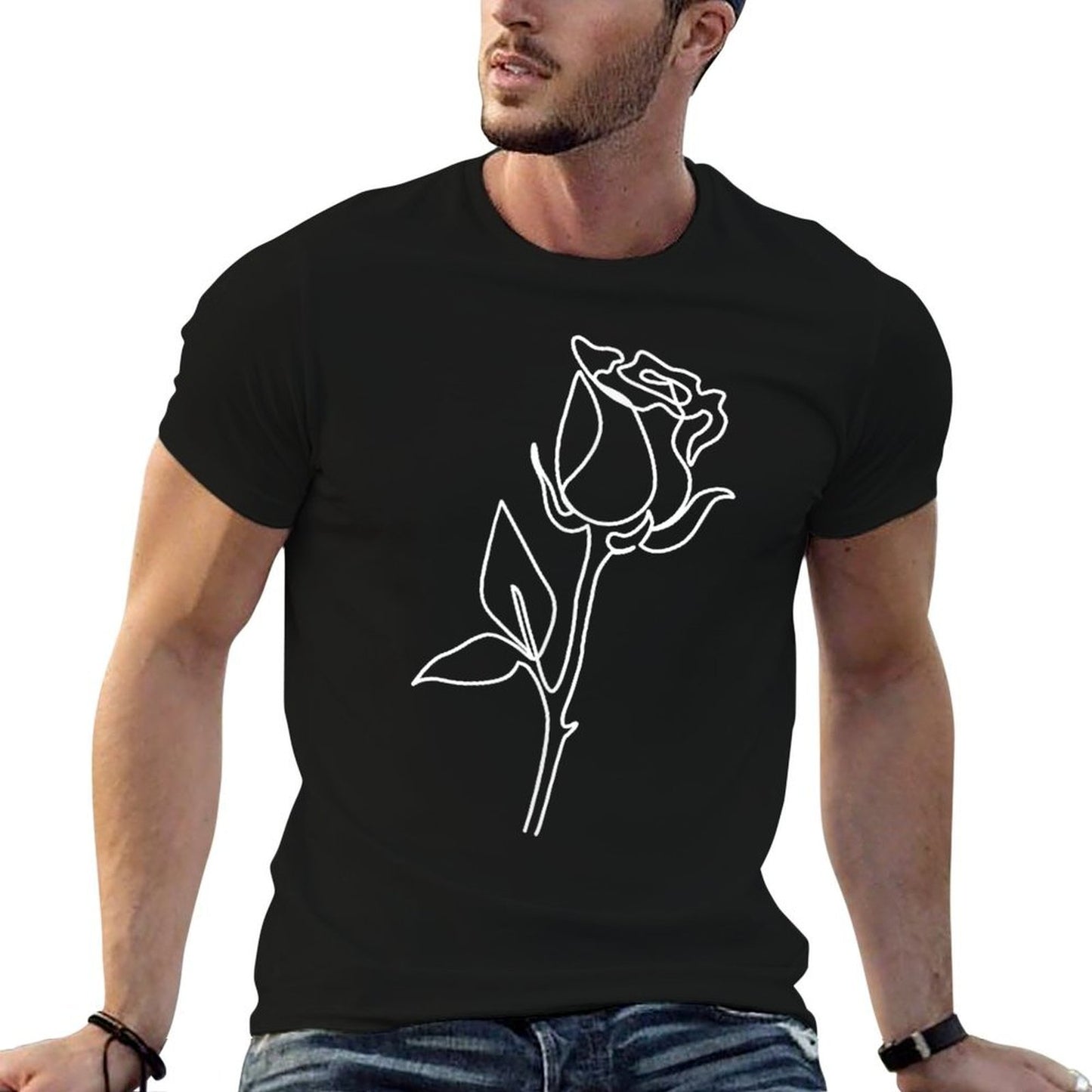 Rose Flower Abstract Minimalist Line Art Drawing  Cotton T-Shirt