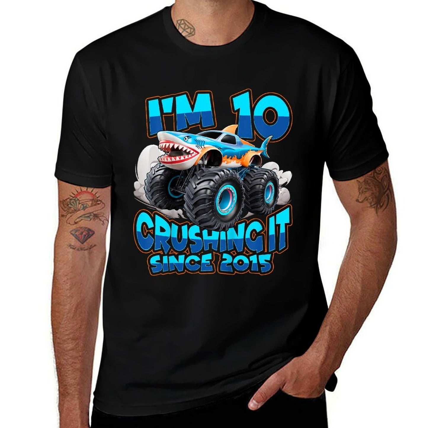 Kids 10 Years Old Boys 10th Shark Monster Truck Birthday Party  Classic T-Shirt