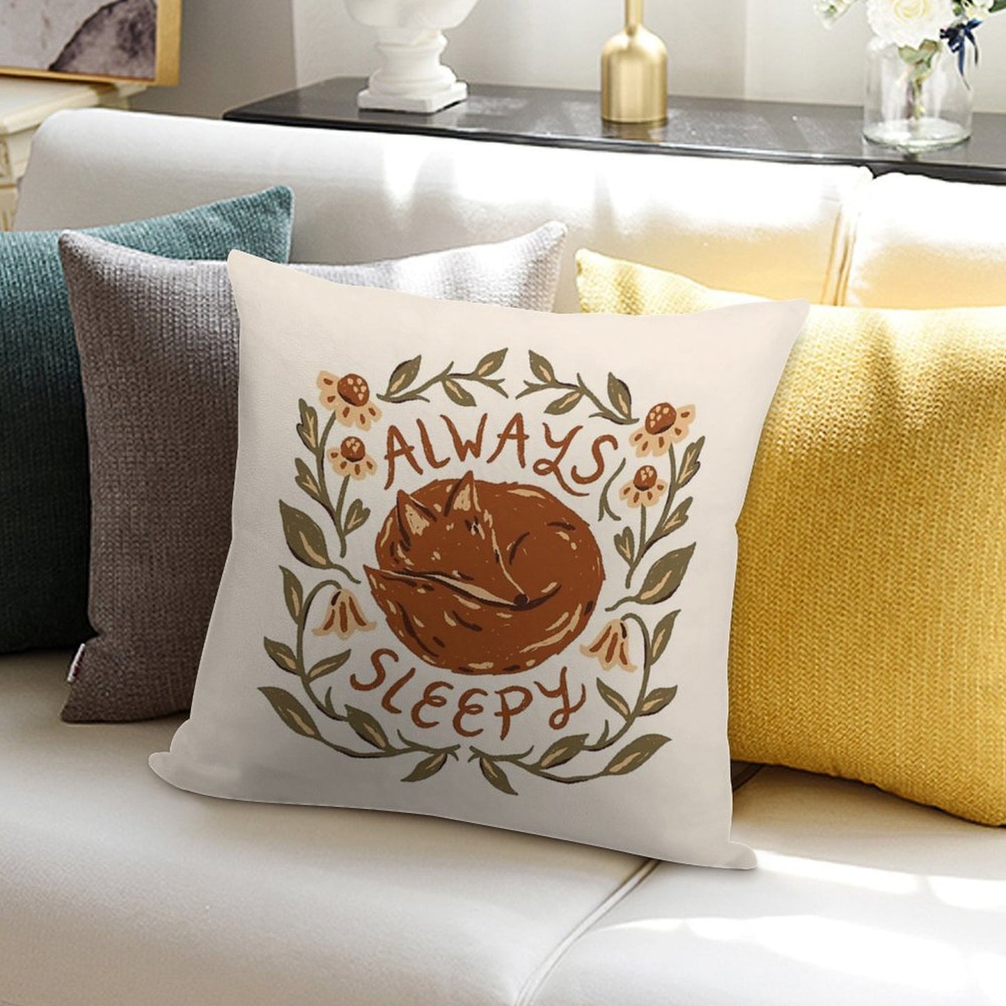 Always Sleepy Fox Soft Shrink-Resistant Throw Pillow