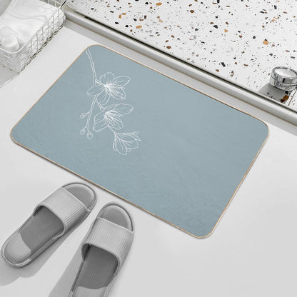 Minimal Flower Print Blue  Absorbent Bath Mat
