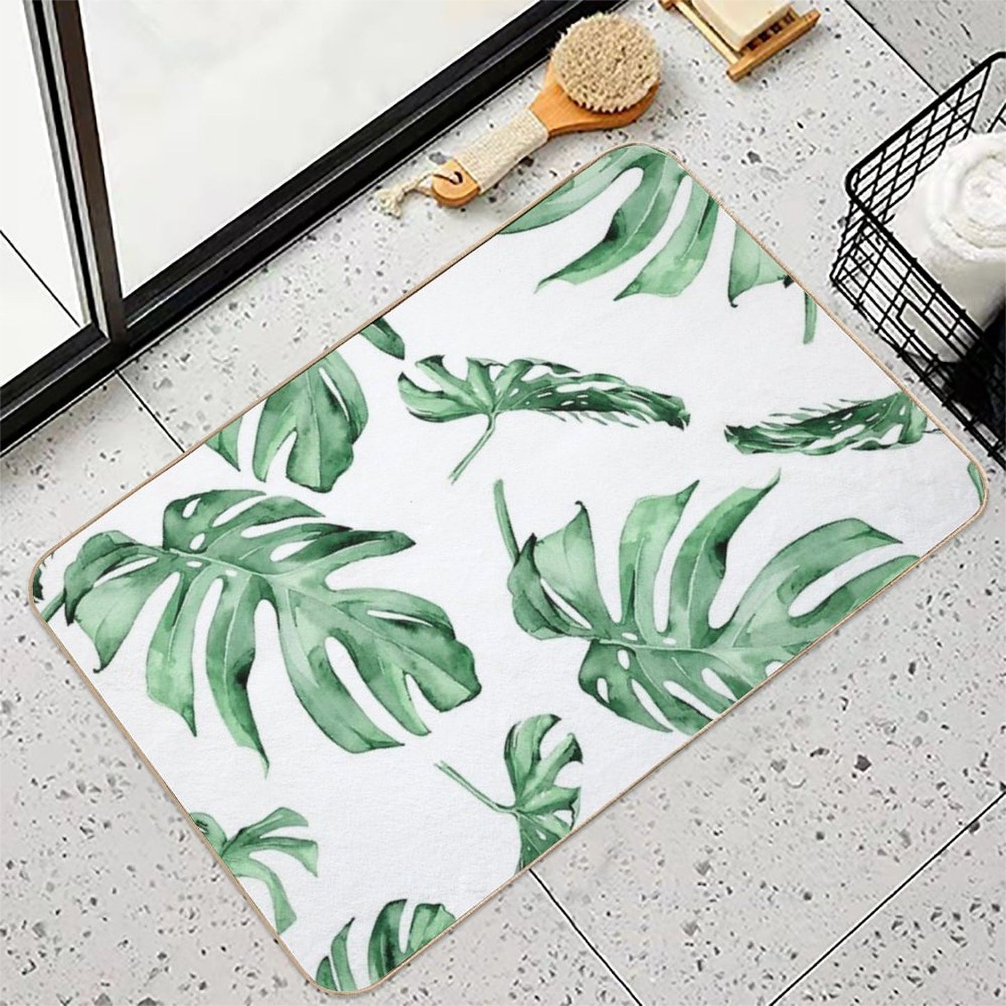 Monstera Pattern Green Durable Bath Mat