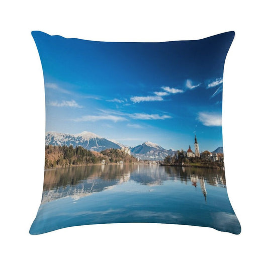 Morning at The Lake of Bled Soft Ultra-Soft Texture Throw Pillow