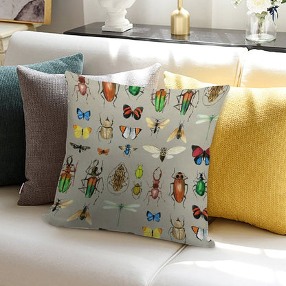 The Usual Suspects - Insects on Grey - Watercolour Bugs Pattern by Cecca Designs Soft High-Density Material Throw Pillow