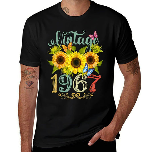 Sunflower Floral Butterfly Vintage 1967 Funny 58th Birthday  Heathered Texture T-Shirt