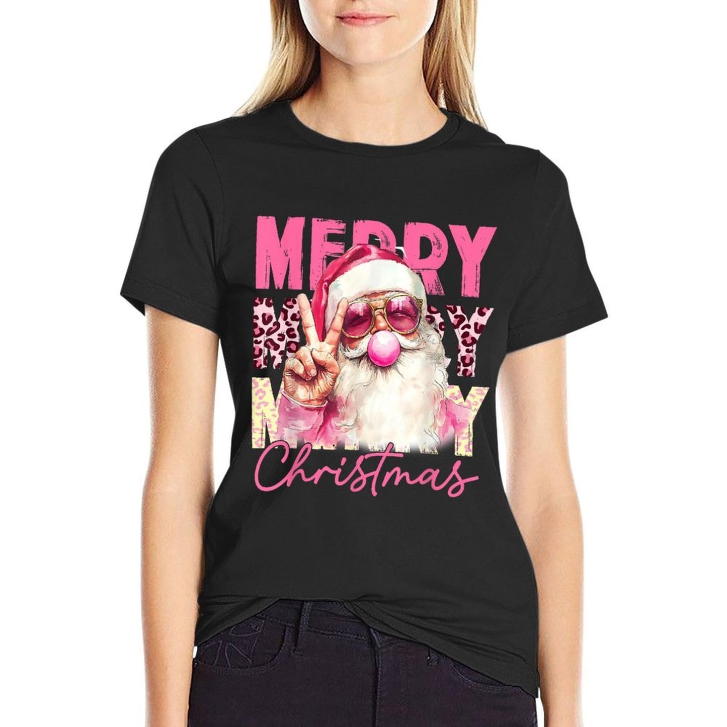 Merry Christmas Santa Bubble Gum Pink Xmas Family Men Women  Odor-resistant T-Shirt