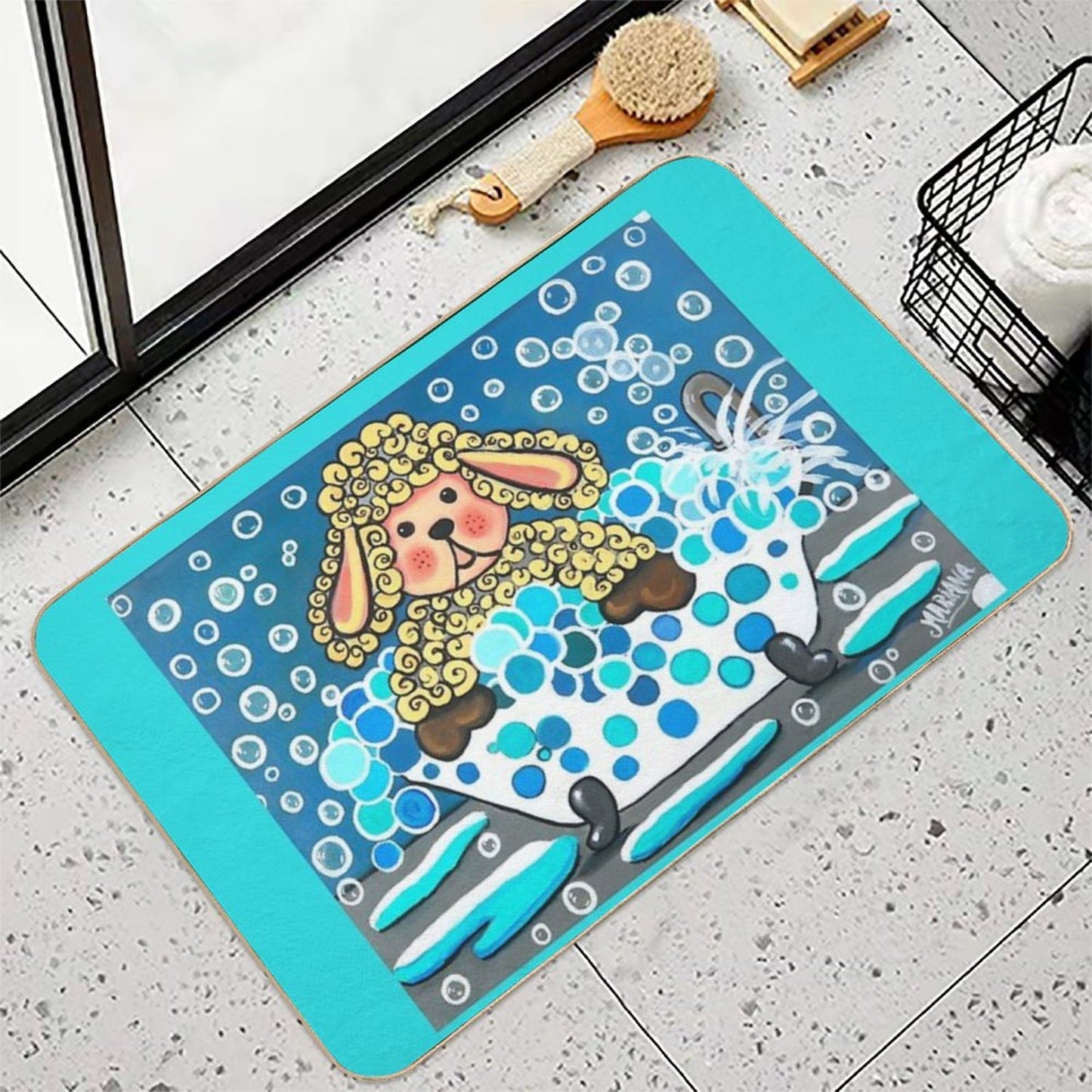 Baby Sheep Take A Bath  Fade-Resistant Bath Mat