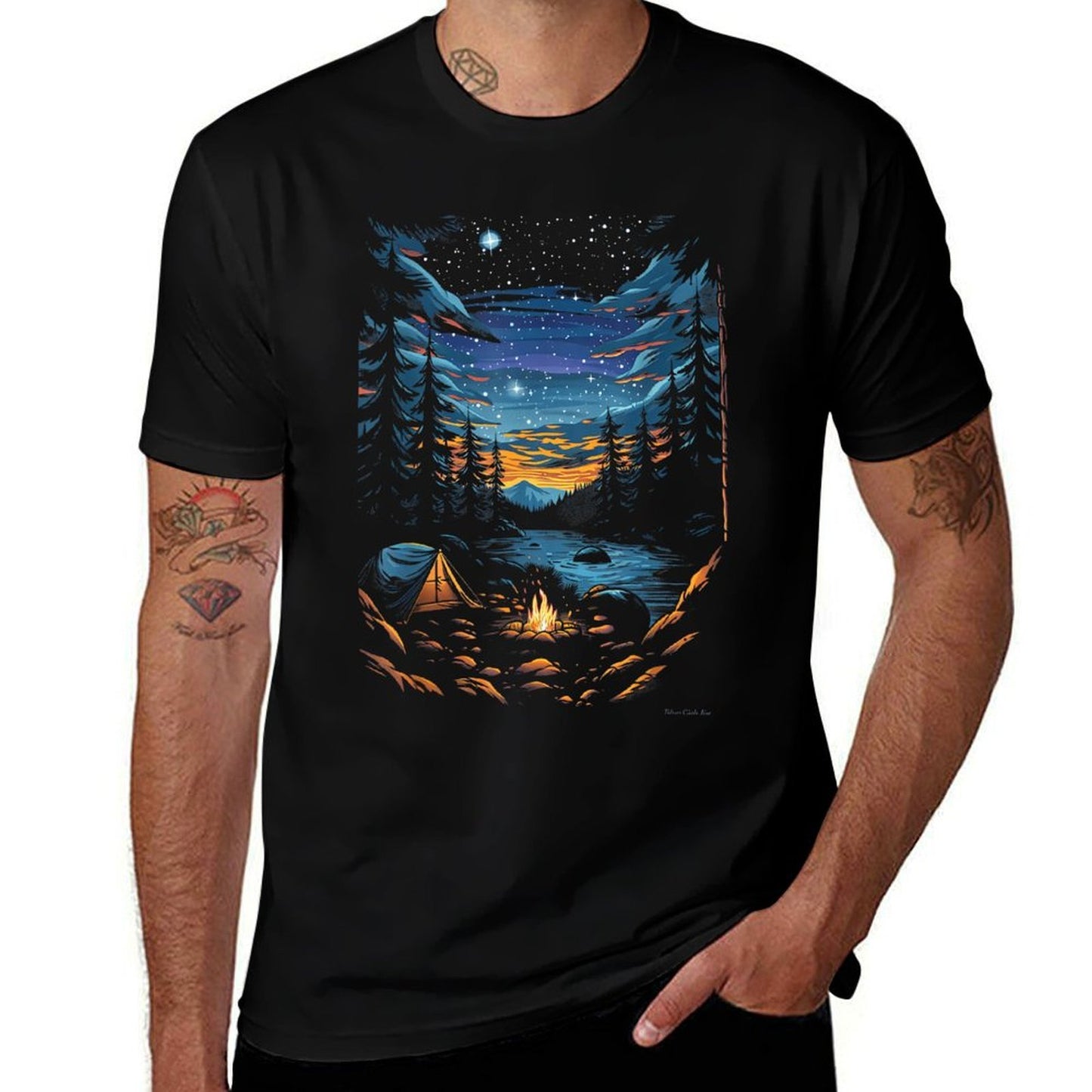 Twilight Hiking Cyan And Amber Trail  Rolled Sleeves T-Shirt