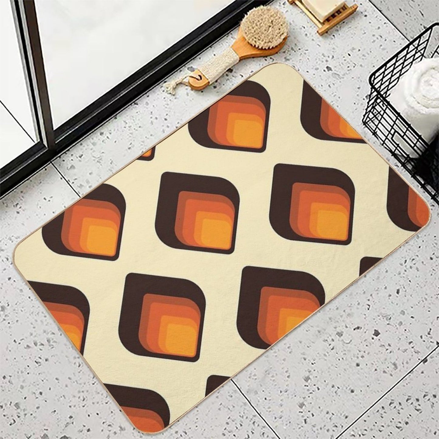 Mid-Century Modern Orange And Brown Tear Drop  Absorbent Bath Mat