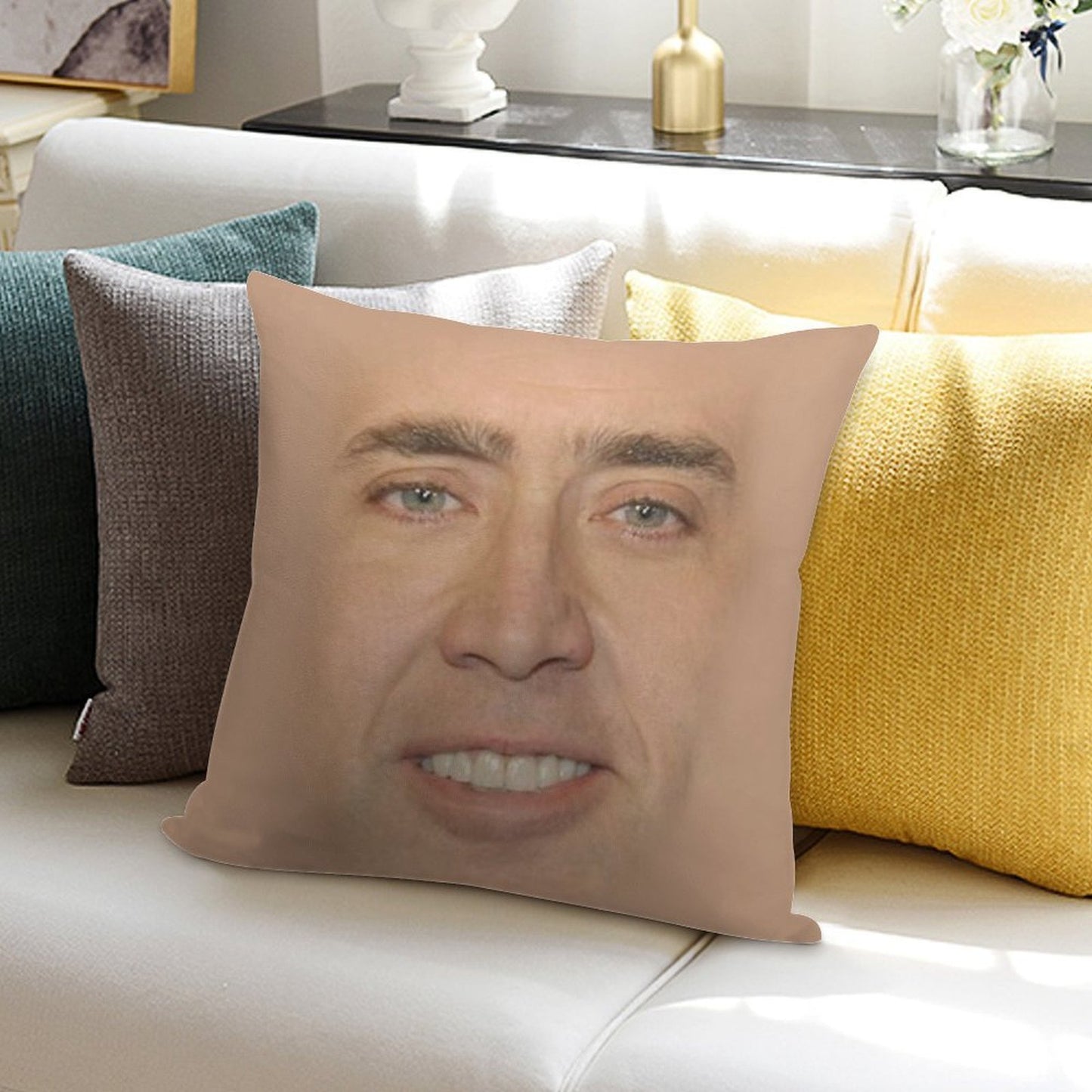 Nicholas Cage Face Pattern Soft Short Plush Fabric Throw Pillow