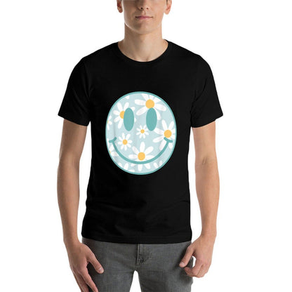 Retro Teal Happy Face Checkered Pattern Smile Face Trendy  Affordable Price T-Shirt