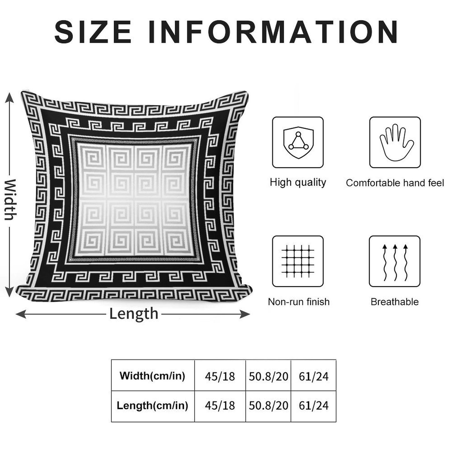 Greek Keys Black White Silver Gray Soft Hidden Zipper Throw Pillow