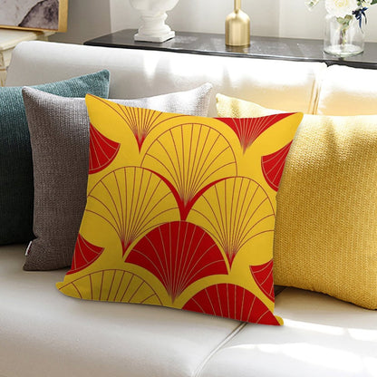 Asian Art Deco Red And Yellow Fan Pattern Soft Durable Construction Throw Pillow