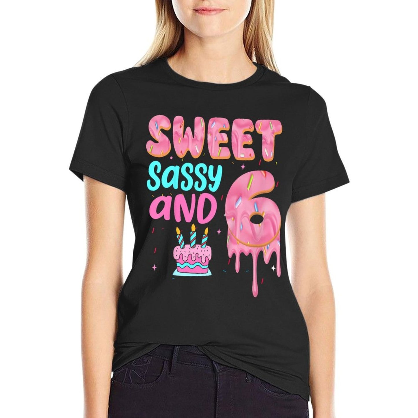 Kids Sweet Sassy And Six 6 Birthday Girl Donut 6th Birthday  Moisture-wicking T-Shirt