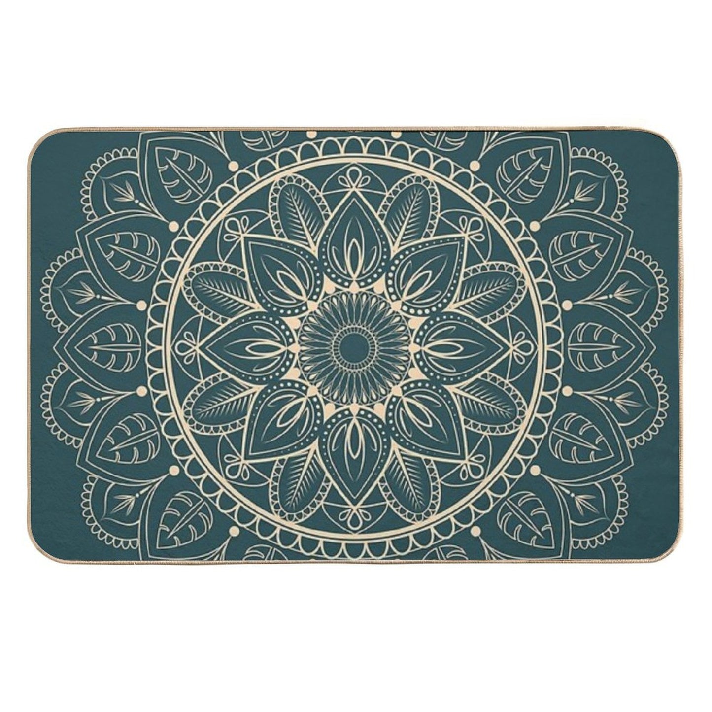Petrol-Green And Yellow Mandala I  Dirt-Trapping Bath Mat