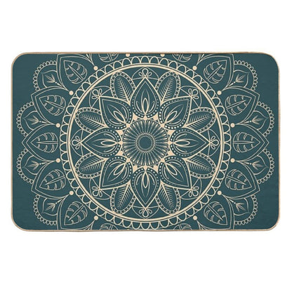 Petrol-Green And Yellow Mandala I  Dirt-Trapping Bath Mat