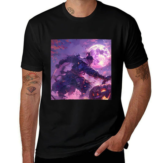 Samurai's Twilight Quest on Halloween's Dark Edge Raglan Baseball  Trendy Pattern T-Shirt