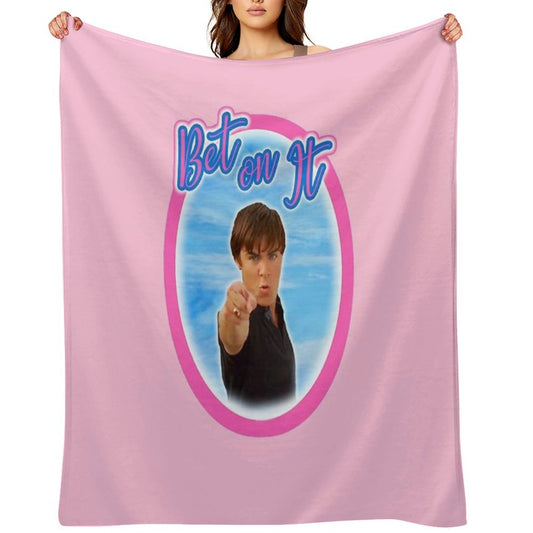 Troy Bolton Says Bet On It High School Musical Zac Efron Fan Art Sustainable Throw Blanket
