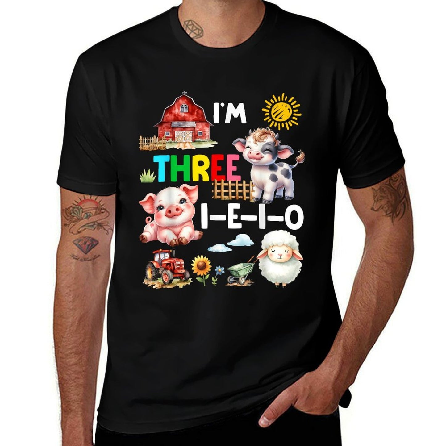 Kids I’m Three I-E-I-O 3 Years Old Farm Animals 3rd Birthday  Breathable T-Shirt