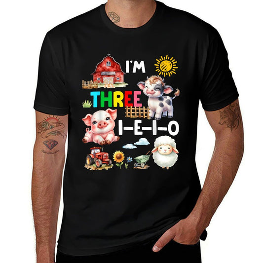 Kids I’m Three I-E-I-O 3 Years Old Farm Animals 3rd Birthday  Breathable T-Shirt