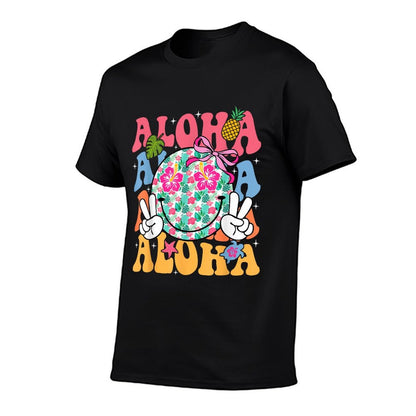 Aloha Hawaiian Cute Smile Face Shaka Hibiscus Kids Girls  Summer-ready Fabric T-Shirt