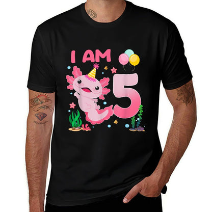 5th Birthday Girls 5 Year Old Birthday Axolotl Theme  Oversized Silhouette T-Shirt