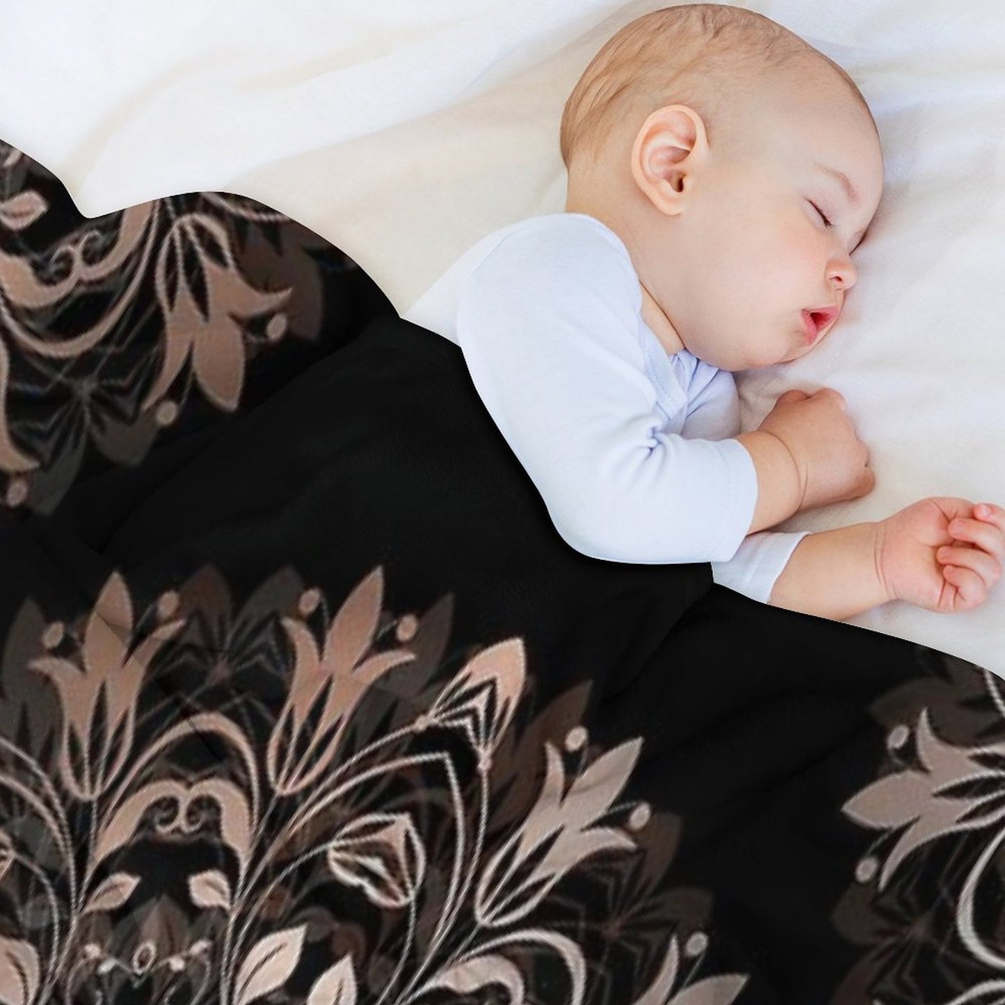 Floral Rose Gold Mandala On A Black Background Travel-friendly Throw Blanket