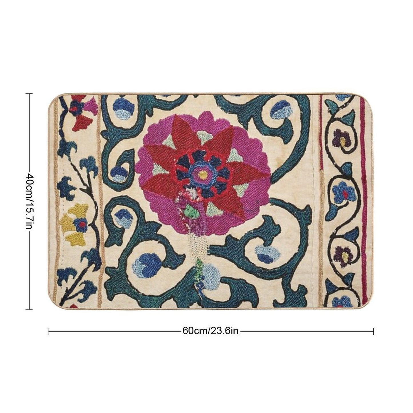 Shakhrisyabz Suzani Joynamoz Uzbekistan Floral Embroidery Print  Odorless Bath Mat