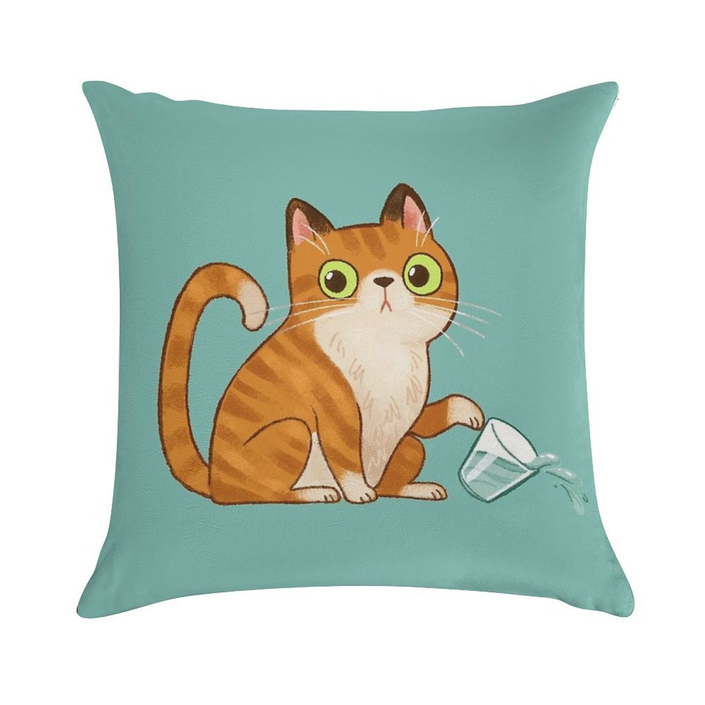 Cat Tipping Glass Soft Skin-Friendly Throw Pillow