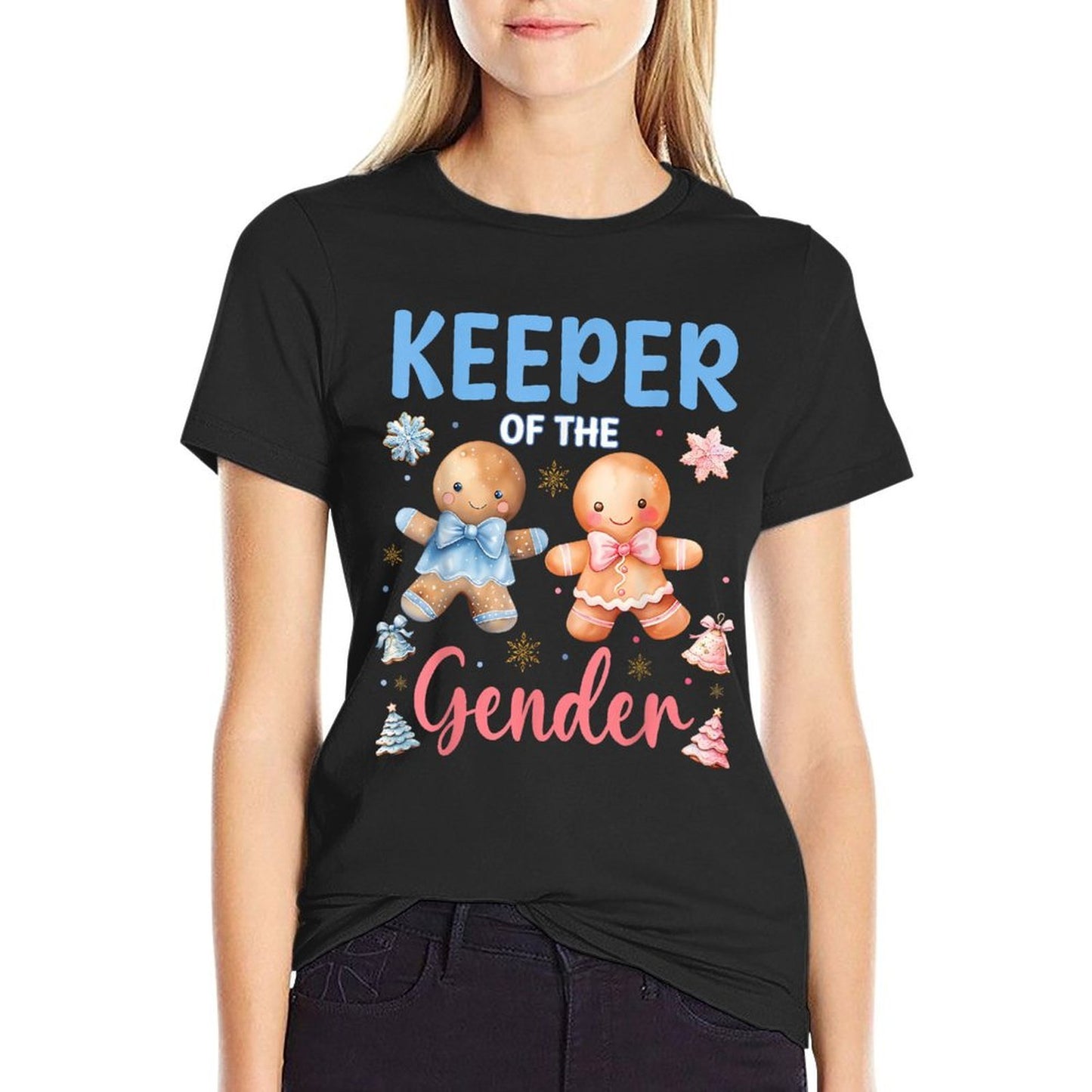 Keeper of The Gender Reveal Baby Gingerbread Pink Or Blue  Fade-proof Color T-Shirt