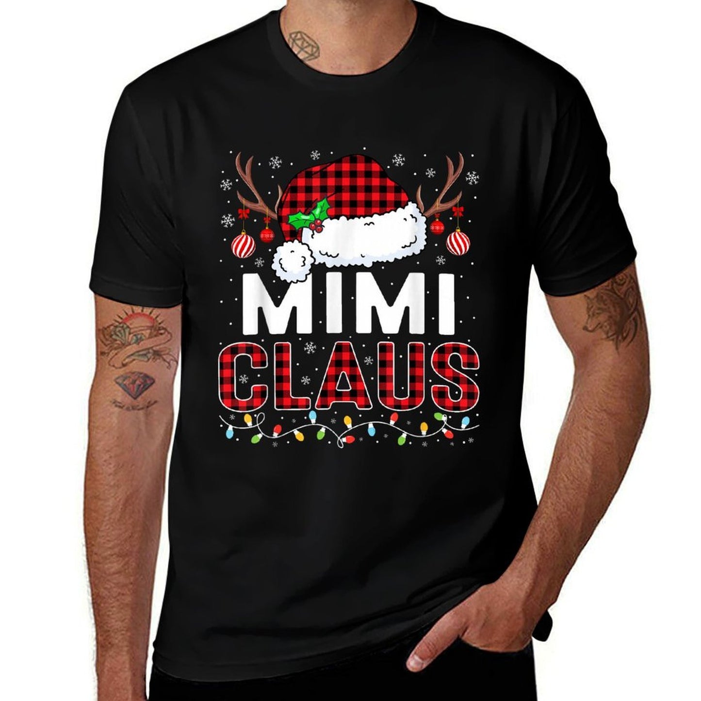 Christmas Lights Mimi Claus Family Matching Xmas Pajama  Summer-ready Fabric T-Shirt