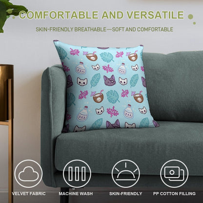 Pirate Cat  Turquoise  Nikury Soft Short Plush Fabric Throw Pillow